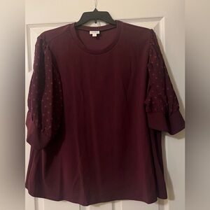 LuLaRoe Moriella Burgundy Blouse with Puff Sleeves